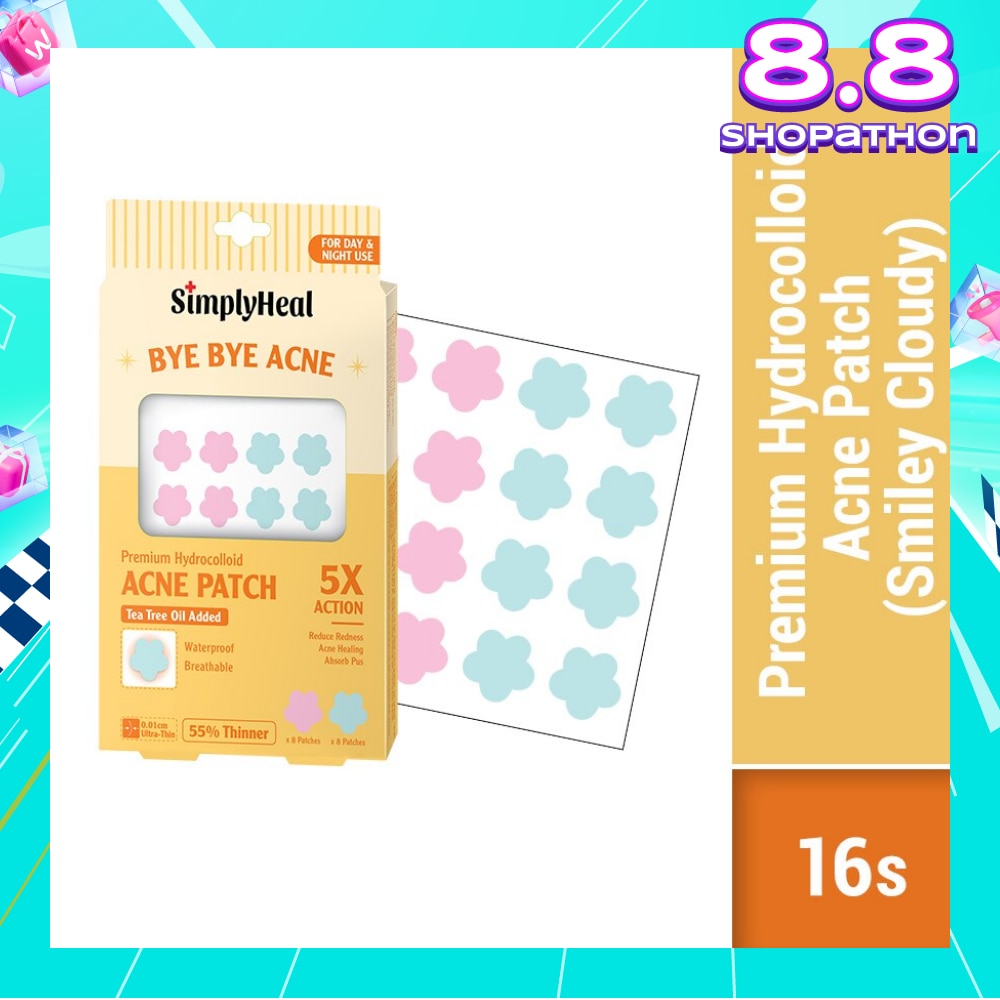 Smiley Cloudy Premium Hydrocolloid Acne Patch (For Day & Night & 0.01cm Ultra-Thin) 16s