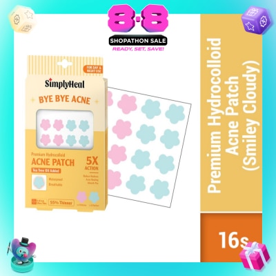 SIMPLYHEAL - Smiley Cloudy Premium Hydrocolloid Acne Patch (For Day & Night & 0.01cm Ultra-Thin) 16s