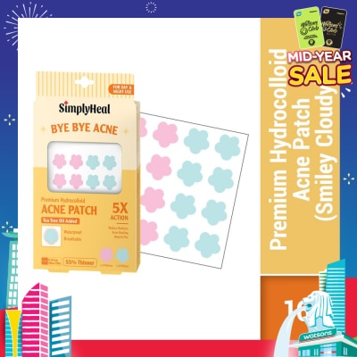 SIMPLYHEAL Smiley Cloudy Premium Hydrocolloid Acne Patch (For Day & Night & 0.01cm Ultra-Thin) 16s