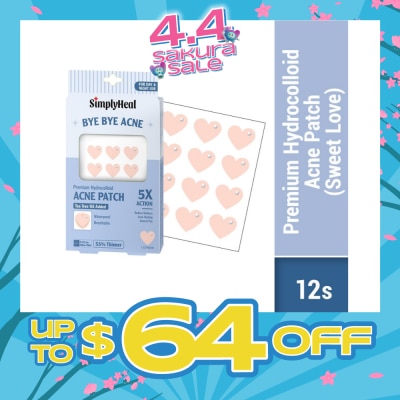 SIMPLYHEAL - Sweet Love Premium Hydrocolloid Acne Patch (For Day & Night & 0.01cm Ultra-Thin) 12s (Expiry: Dec`2026)