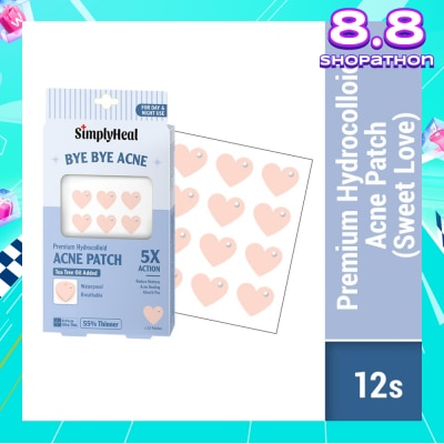 SIMPLYHEAL Sweet Love Premium Hydrocolloid Acne Patch (For Day & Night & 0.01cm Ultra-Thin) 12s