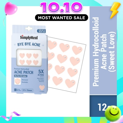 SIMPLYHEAL Sweet Love Premium Hydrocolloid Acne Patch (For Day & Night & 0.01cm Ultra Thin) 12s (Expiry: Dec`2026) image