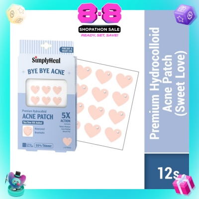 SIMPLYHEAL - Sweet Love Premium Hydrocolloid Acne Patch (For Day & Night & 0.01cm Ultra-Thin) 12s (Expiry: Dec`2026)