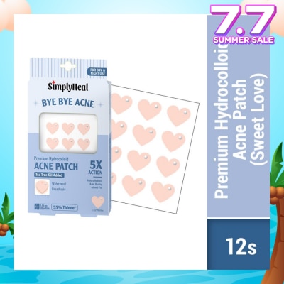 SIMPLYHEAL Sweet Love Premium Hydrocolloid Acne Patch (For Day & Night & 0.01cm Ultra-Thin) 12s