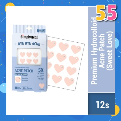 SIMPLYHEAL Sweet Love Premium Hydrocolloid Acne Patch (For Day & Night & 0.01cm Ultra-Thin) 12s