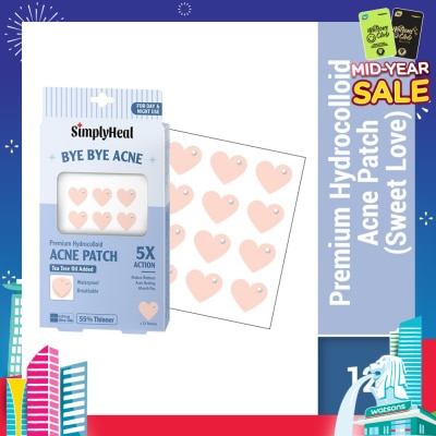 SIMPLYHEAL Sweet Love Premium Hydrocolloid Acne Patch (For Day & Night & 0.01cm Ultra-Thin) 12s