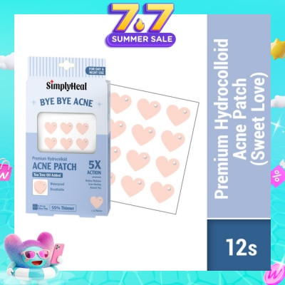 SIMPLYHEAL - Sweet Love Premium Hydrocolloid Acne Patch (For Day & Night & 0.01cm Ultra-Thin) 12s (Expiry: Dec`2026)