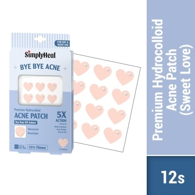 SIMPLYHEAL Sweet Love Premium Hydrocolloid Acne Patch (For Day & Night & 0.01cm Ultra-Thin) 12s