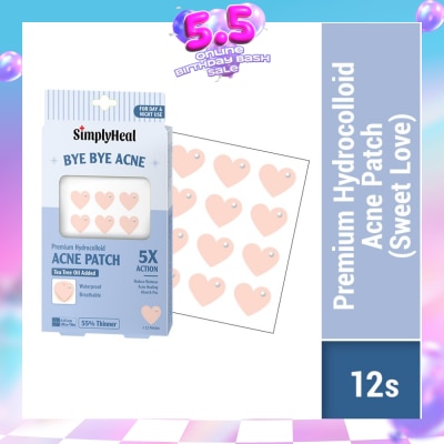 SIMPLYHEAL - Sweet Love Premium Hydrocolloid Acne Patch (For Day & Night & 0.01cm Ultra-Thin) 12s (Expiry: Dec`2026)