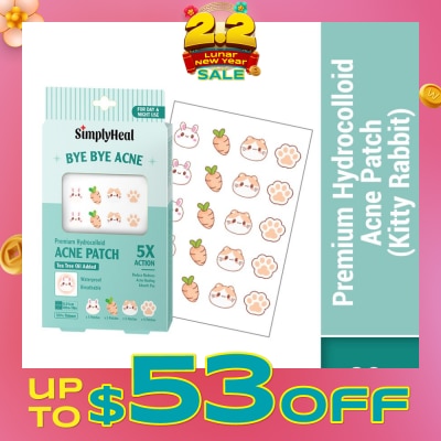 SIMPLYHEAL Kitty Rabbit Premium Hydrocolloid Acne Patch (For Day & Night & 0.01cm Ultra-Thin) 20s