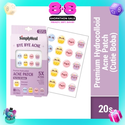 SIMPLYHEAL - Cutie Boba Premium Hydrocolloid Acne Patch (For Day & Night & 0.01cm Ultra-Thin) 20s
