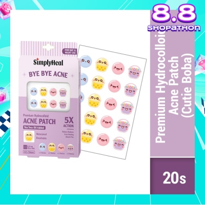 SIMPLYHEAL Cutie Boba Premium Hydrocolloid Acne Patch (For Day & Night & 0.01cm Ultra-Thin) 20s