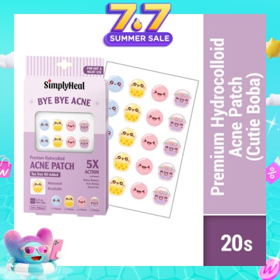 SIMPLYHEAL - Cutie Boba Premium Hydrocolloid Acne Patch (For Day & Night & 0.01cm Ultra-Thin) 20s