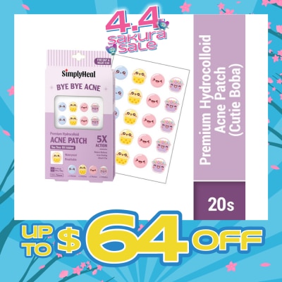 SIMPLYHEAL - Cutie Boba Premium Hydrocolloid Acne Patch (For Day & Night & 0.01cm Ultra-Thin) 20s