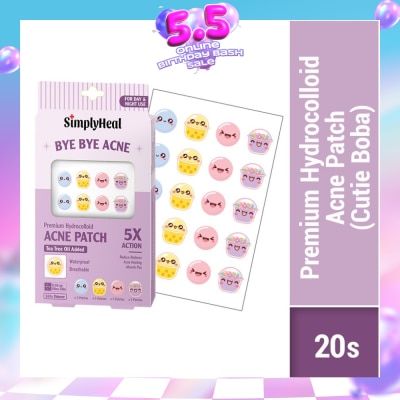 SIMPLYHEAL - Cutie Boba Premium Hydrocolloid Acne Patch (For Day & Night & 0.01cm Ultra-Thin) 20s