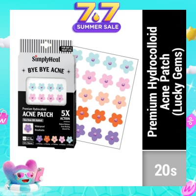 SIMPLYHEAL - Lucky Gems Premium Hydrocolloid Acne Patch (For Day & Night & 0.01cm Ultra-Thin) 20s (Expiry: Dec`2026)