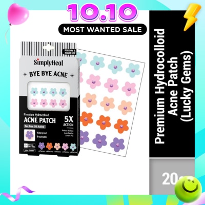SIMPLYHEAL Lucky Gems Premium Hydrocolloid Acne Patch (For Day & Night & 0.01cm Ultra Thin) 20s (Expiry: Dec`2026) image