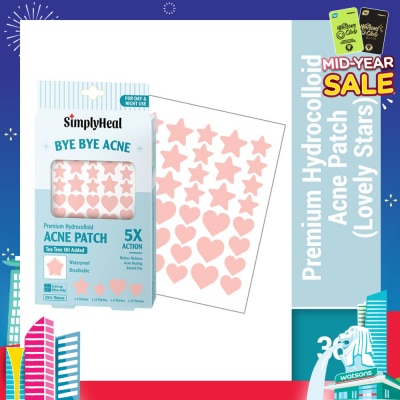 SIMPLYHEAL Lovely Stars Premium Hydrocolloid Acne Patch (For Day & Night & 0.01cm Ultra-Thin) 36s