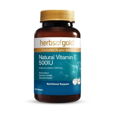 HERBS OF GOLD Natural Vitamin E 500 I.U. Softgel (with Antioxidant + For General & Immune Health) 100s