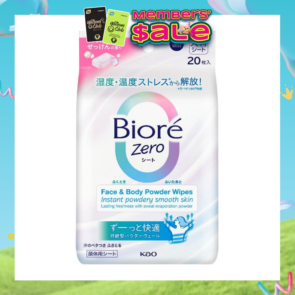 Zero Face & Body Powder Wipes Sheet Fresh Scent 20s