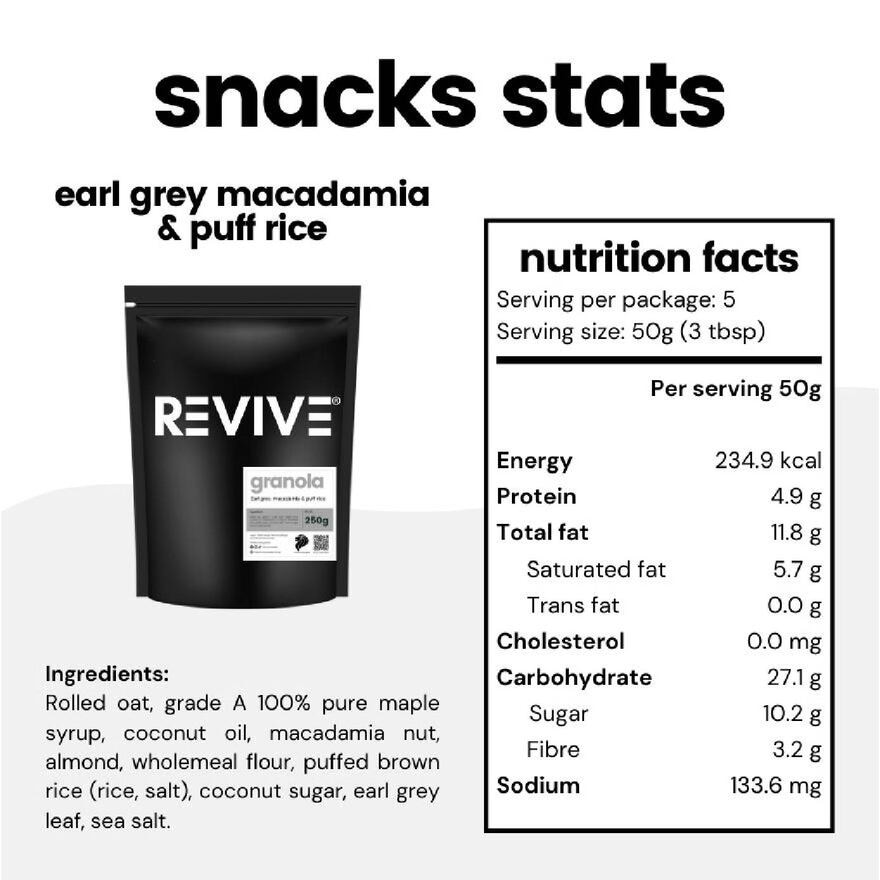 Granola Earl Grey + Macadamia + Puff Rice (Zero Refined Sugar + 100% Natural) 250g