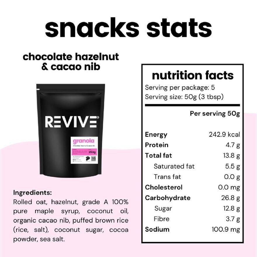 Granola Chocolate + Hazelnut + Cacao Nib Granola (Zero Refined Sugar + 100% Natural) 250g