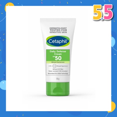 CETAPHIL Daily Defense Cream SPF50 Mineral Sunscreen (Water Resistant) 50g