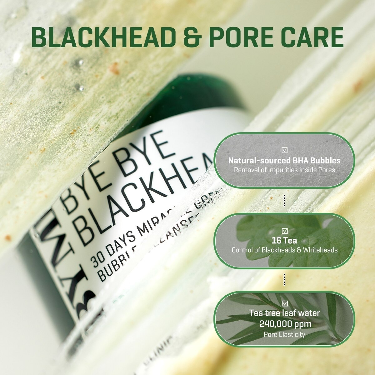 Bye Bye Blackhead 30 Days Miracle Green Tea Tox Bubble Cleanser (To Remove Sebum & Blackheads) 120g