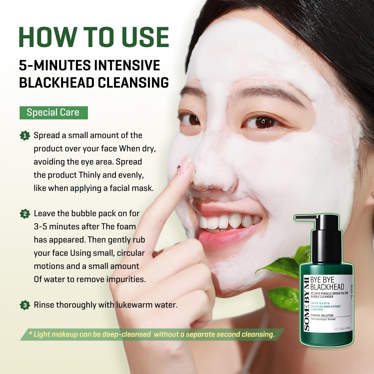 Bye Bye Blackhead 30 Days Miracle Green Tea Tox Bubble Cleanser (To Remove Sebum & Blackheads) 120g