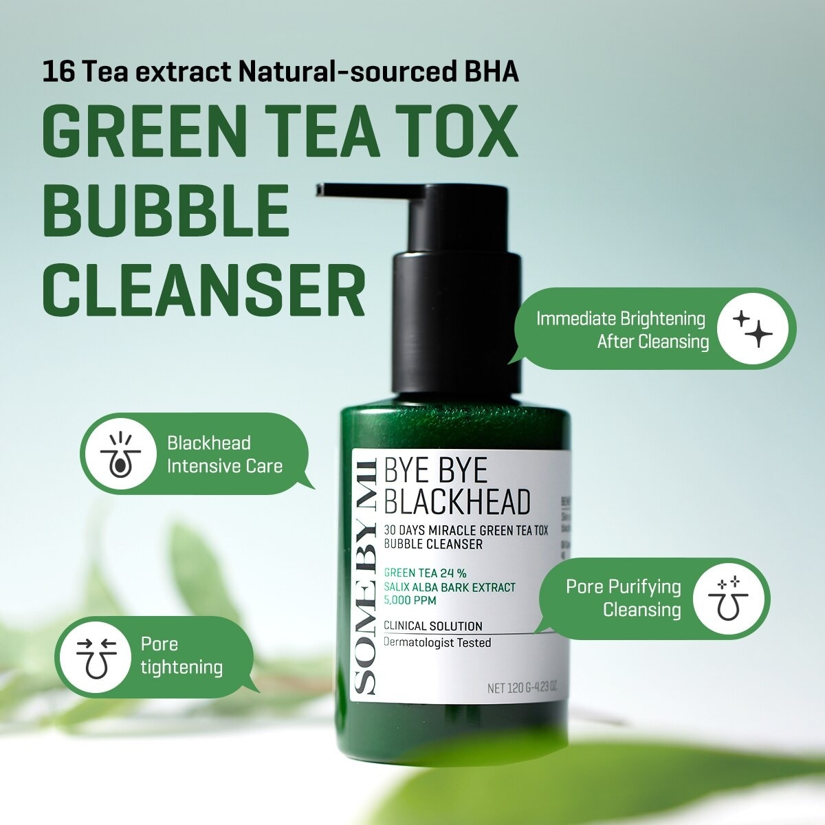 Bye Bye Blackhead 30 Days Miracle Green Tea Tox Bubble Cleanser (To Remove Sebum & Blackheads) 120g