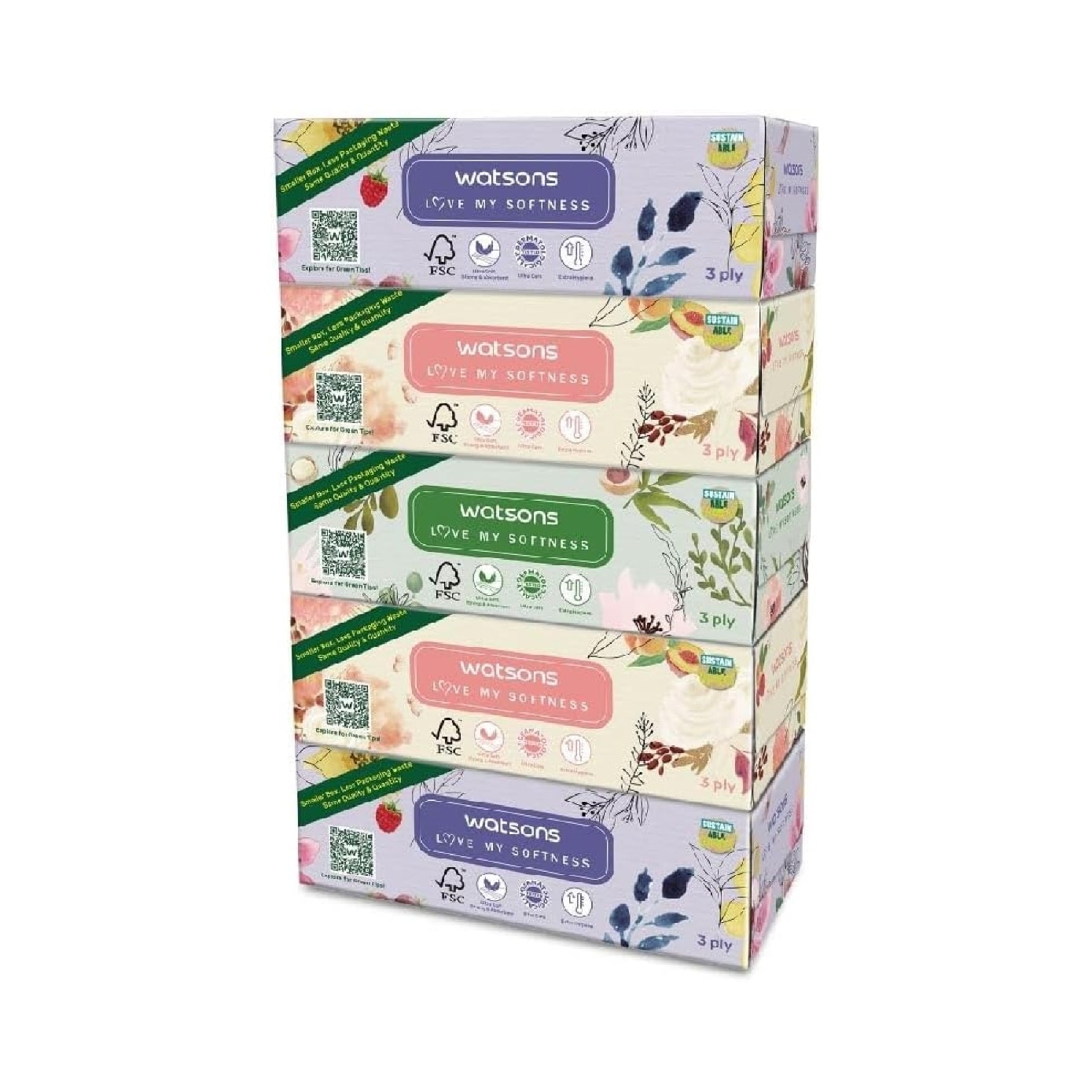 X-Flower Velvety Soft Box Tissue (Strong & Absorbent, Dermatologically Tested) 3-Ply 100s x 5 Boxes x 12 (Per Carton)