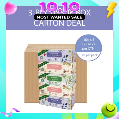 WATSONS X Flower Velvety Soft Box Tissue (Strong & Absorbent, Dermatologically Tested) 3 Ply 100s x 5 Boxes x 12 (Per Carton) image