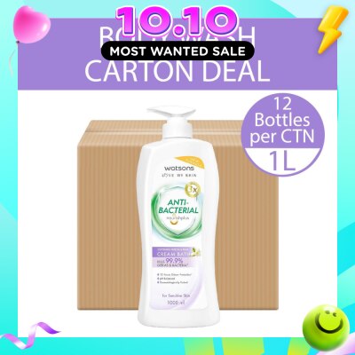WATSONS Anti Bacterial Softening Freesia & Pear Cream Bath (For Sensitive Skin) 1000ml x 12s (Per Carton) (Expiry: Dec`2026) image