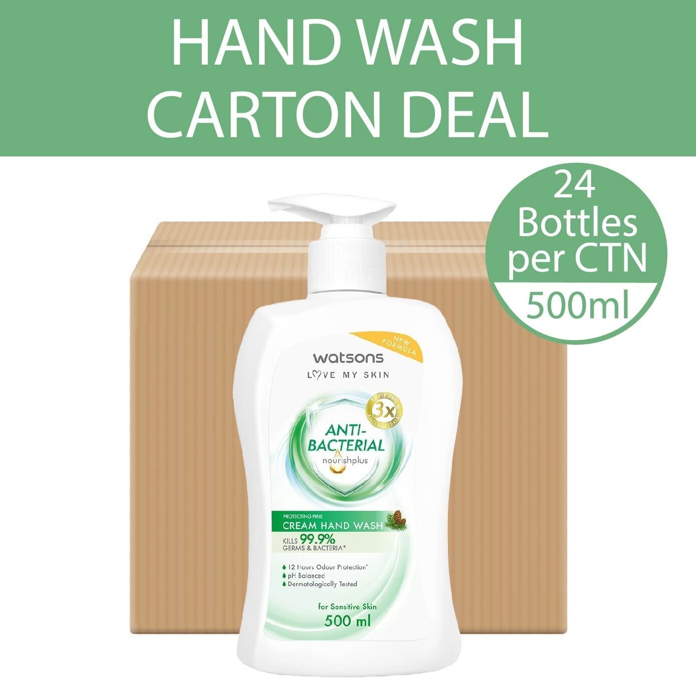 Anti-Bacterial Protecting Pine Cream Hand Wash (For Sensitive Skin) 500ml x 24s (Per Carton)