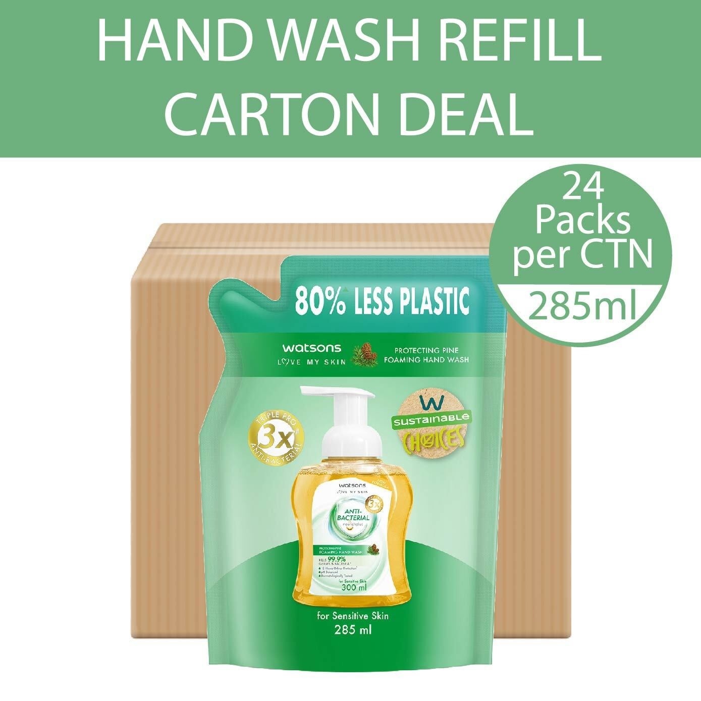 Anti-Bacterial Protecting Pine Foaming Hand Wash Refill Pack (For Sensitive Skin) 285ml x 24s (Per Carton)