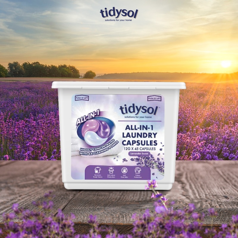 All-In-1 Laundry Capsule Lavender (Highly Concentrated With 8x Cleaning Power) 12g x 45s