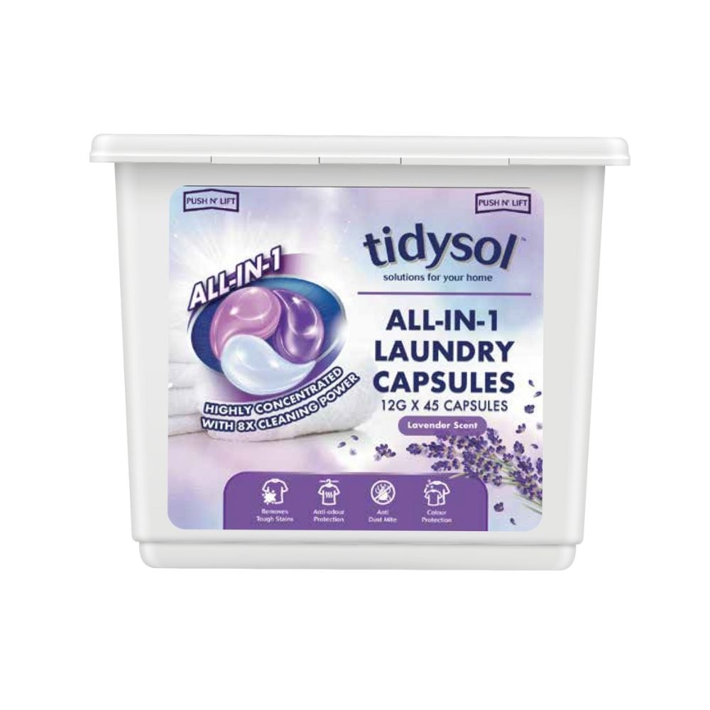 All-In-1 Laundry Capsule Lavender (Highly Concentrated With 8x Cleaning Power) 12g x 45s