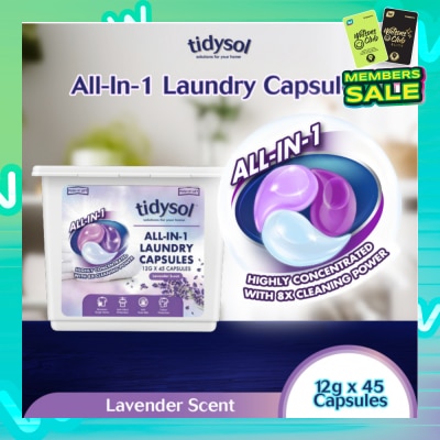 TIDYSOL All-In-1 Laundry Capsule Lavender (Highly Concentrated With 8x Cleaning Power) 12g x 45s