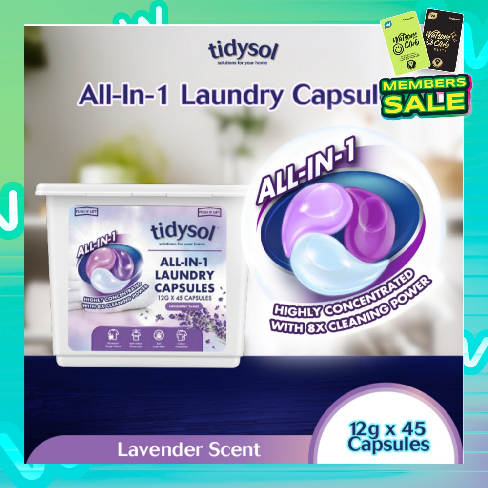 All-In-1 Laundry Capsule Lavender (Highly Concentrated With 8x Cleaning Power) 12g x 45s