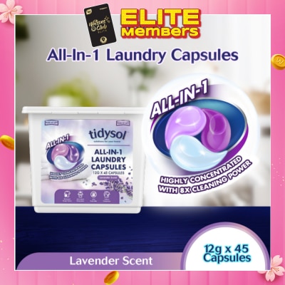 TIDYSOL All-In-1 Laundry Capsule Lavender (Highly Concentrated With 8x Cleaning Power) 12g x 45s