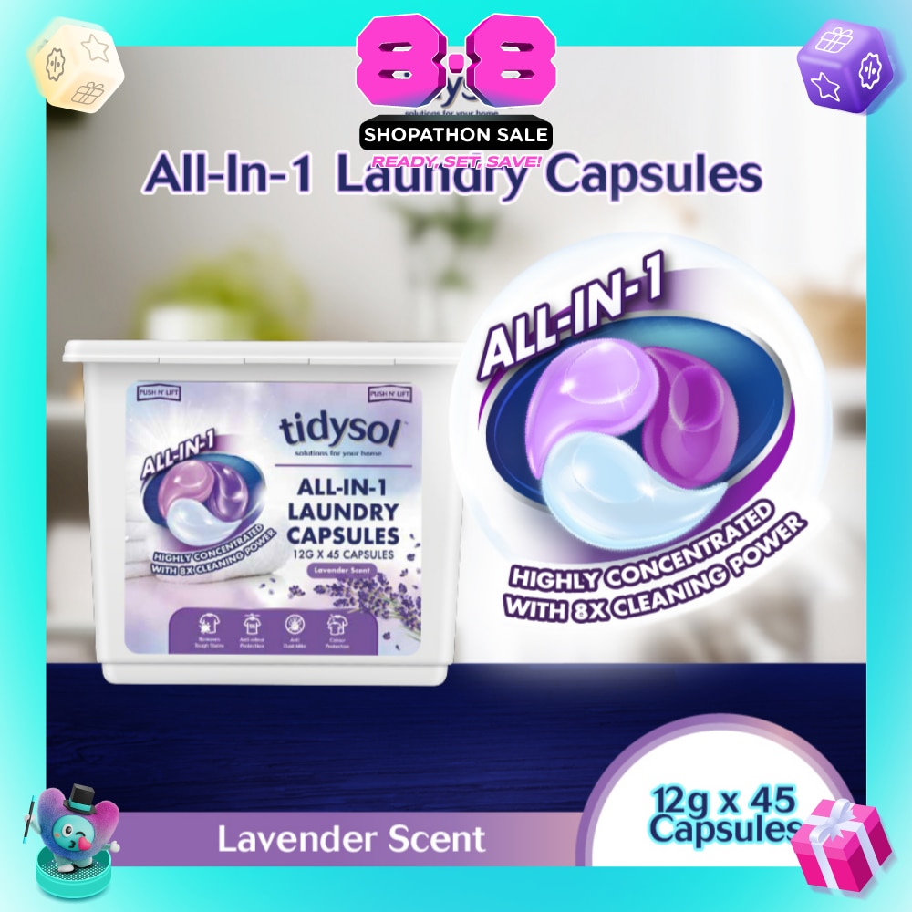 All-In-1 Laundry Capsule Lavender (Highly Concentrated With 8x Cleaning Power) 12g x 45s