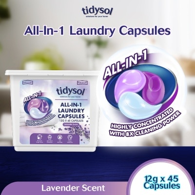 TIDYSOL All-In-1 Laundry Capsule Lavender (Highly Concentrated With 8x Cleaning Power) 12g x 45s