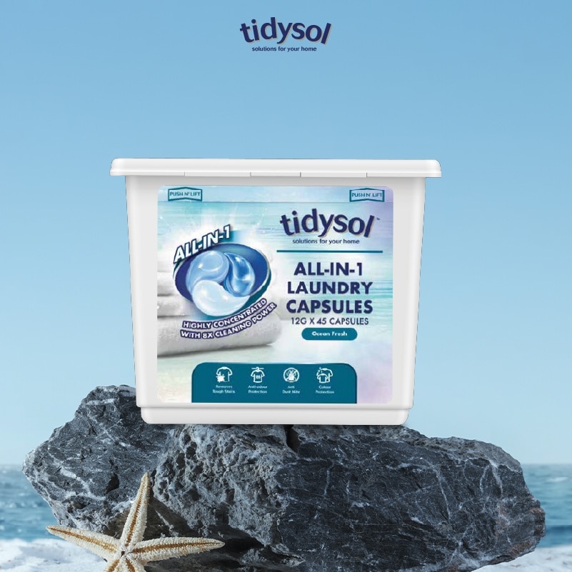 All-In-1 Laundry Capsule Ocean Fresh (Highly Concentrated With 8x Cleaning Power) 12g x 45s