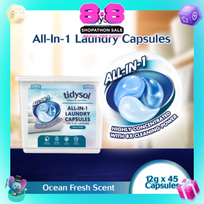 TIDYSOL - All-In-1 Laundry Capsule Ocean Fresh (Highly Concentrated With 8x Cleaning Power) 12g x 45s