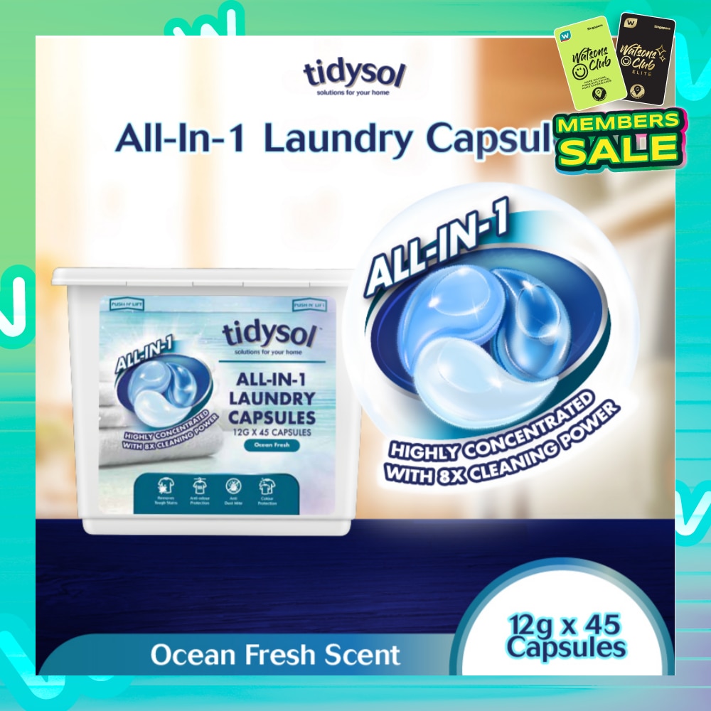 All-In-1 Laundry Capsule Ocean Fresh (Highly Concentrated With 8x Cleaning Power) 12g x 45s