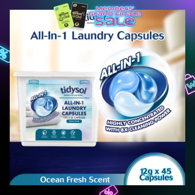 TIDYSOL All-In-1 Laundry Capsule Ocean Fresh (Highly Concentrated With 8x Cleaning Power) 12g x 45s