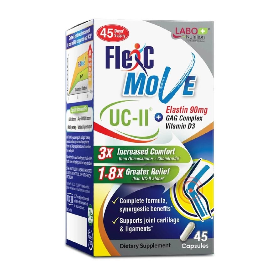 FlexC Move Dietary Supplement Capsule (UC-II Undenatured Type II Collagen With Vitamin D3 & Elastin For Joint Knee, Ligament, Tendon & Cartilage) 45s