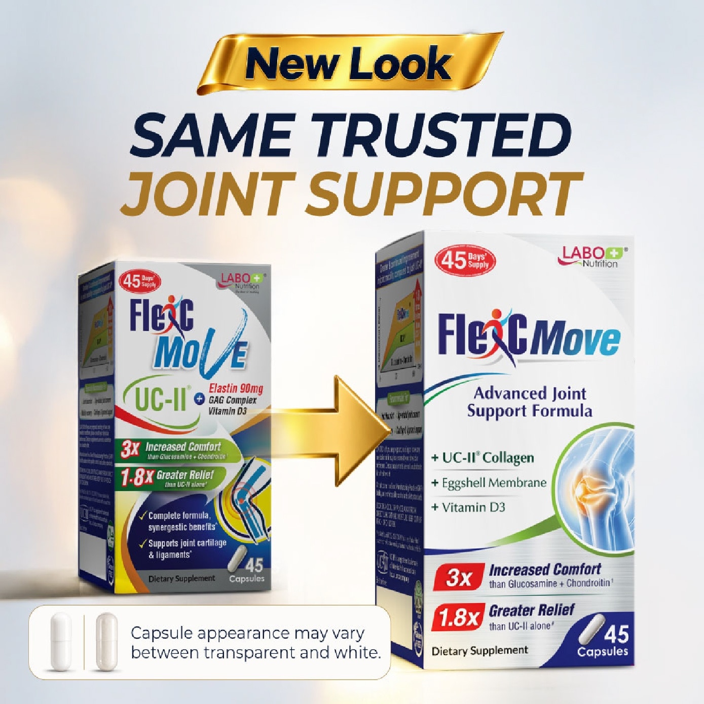FlexC MOVE UC II Collagen with Vitamin D3 & Eggshell Membrane Supplement Capsule (Joint Mobility & Flexibility) 45s image