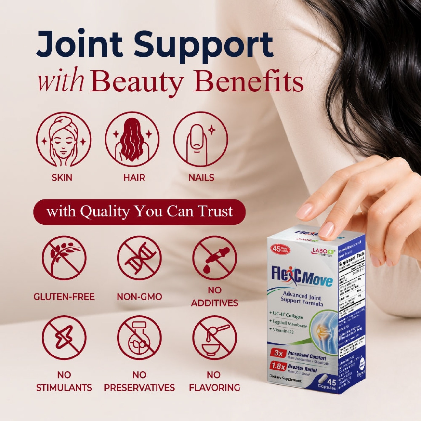 FlexC MOVE UC II Collagen with Vitamin D3 & Eggshell Membrane Supplement Capsule (Joint Mobility & Flexibility) 45s image