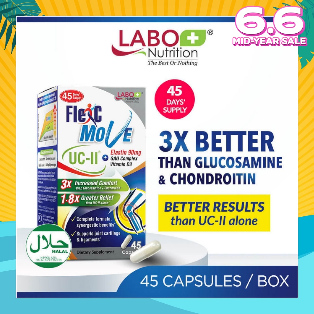 FlexC Move Dietary Supplement Capsule (UC-II Undenatured Type II Collagen With Vitamin D3 & Elastin For Joint Knee, Ligament, Tendon & Cartilage) 45s
